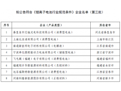 關(guān)于擬公告符合《鋰離子電池行業(yè)規(guī)范條件》企業(yè)名單（第三批）的公示